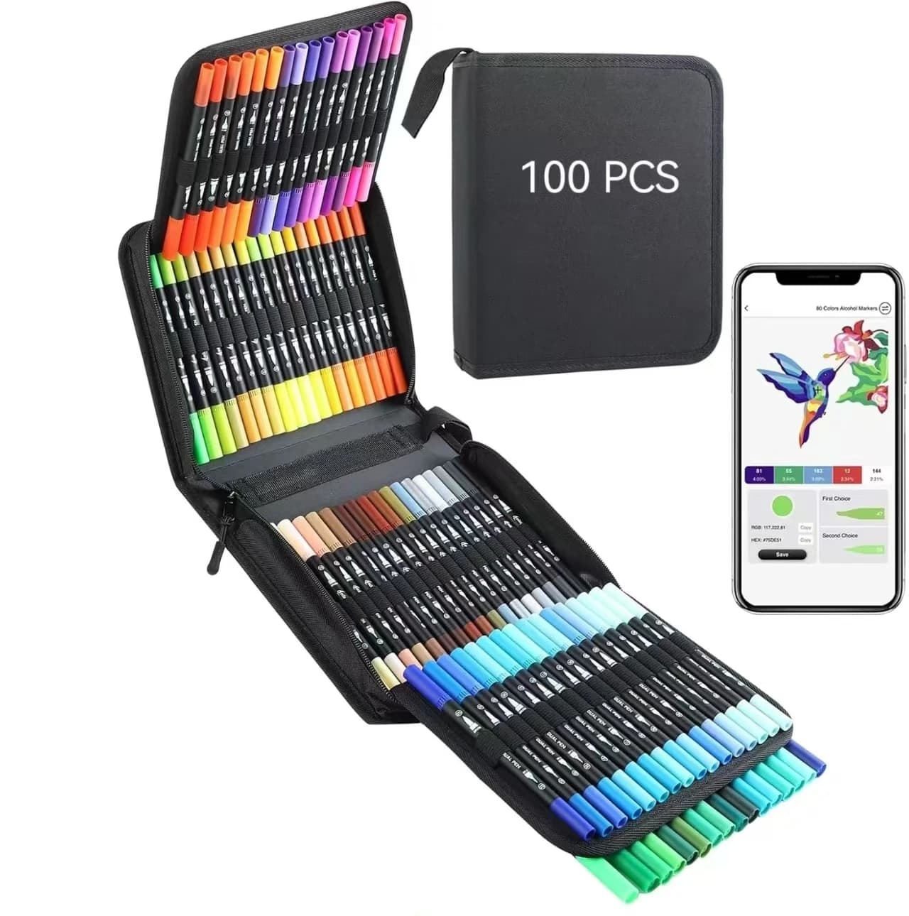 Art Markers Set, 100 Colors Dual Tip Brush Pens For Adult Coloring Book, Note-Taking, Calligraphy, Journaling, Sketching & Lettering, With Gift Case For School Art Supplies