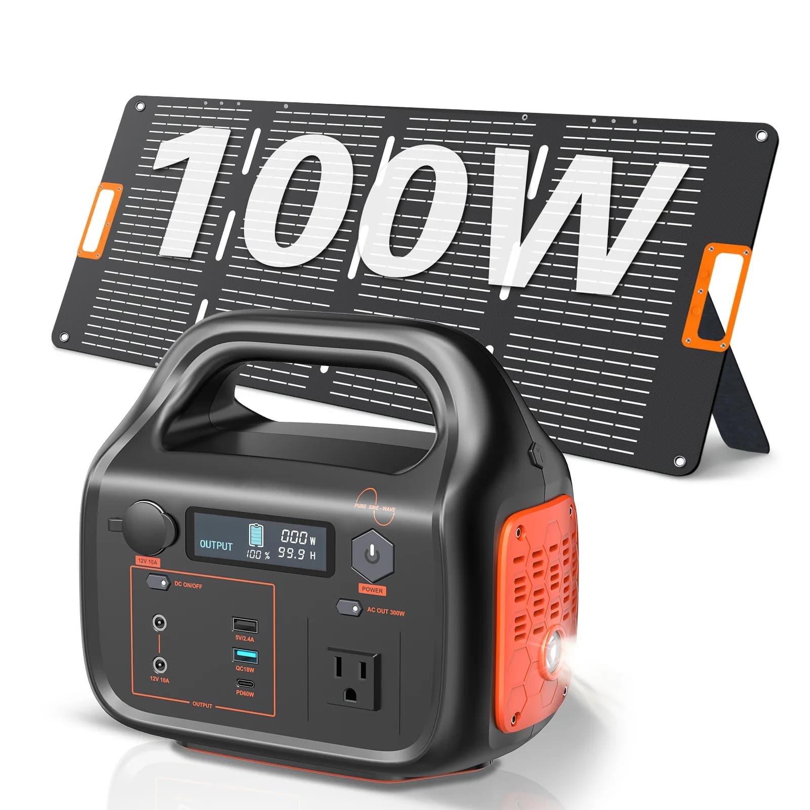 Stazione di Alimentazione Portatile 300W/294Wh con Pannello Solare Pieghevole (100W), Generatore Solare 294Wh e Pannello Solare 100W, Adatta per Famiglie
