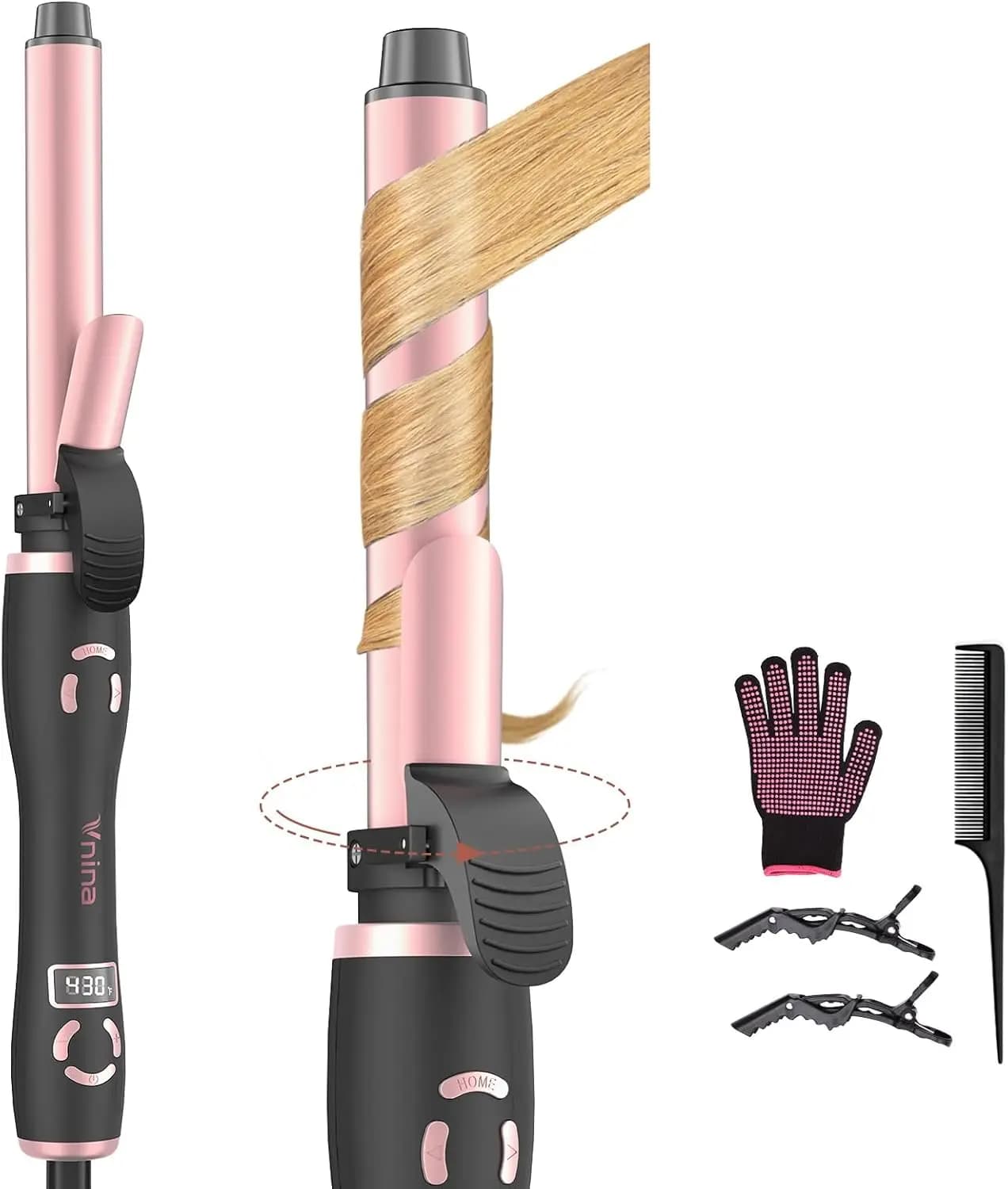 Automatic curling rack with rotating curling iron with 12 temperature and memory modes, perfect for beach waves