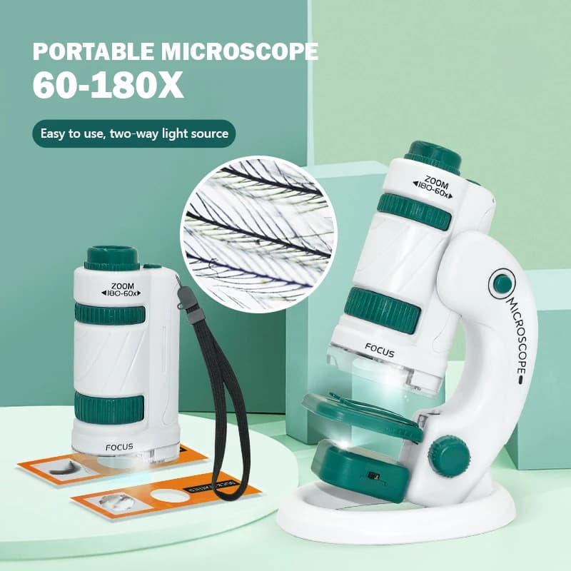 60X-120X/180X Kit microscopio portatile Microscopi da laboratorio portatili Scienze biologiche Educativi Impara i giocattoli per il regalo dei bambini
