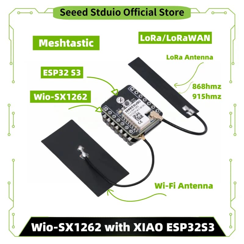 Modulo LoRa ESP32 S3 Meshtastic SX1262 868MHz 915MHz con antenna XIAO ESP32S3 per kit di avvio Meshtastic LoRa, LoRaWAN, WiFi, BLE