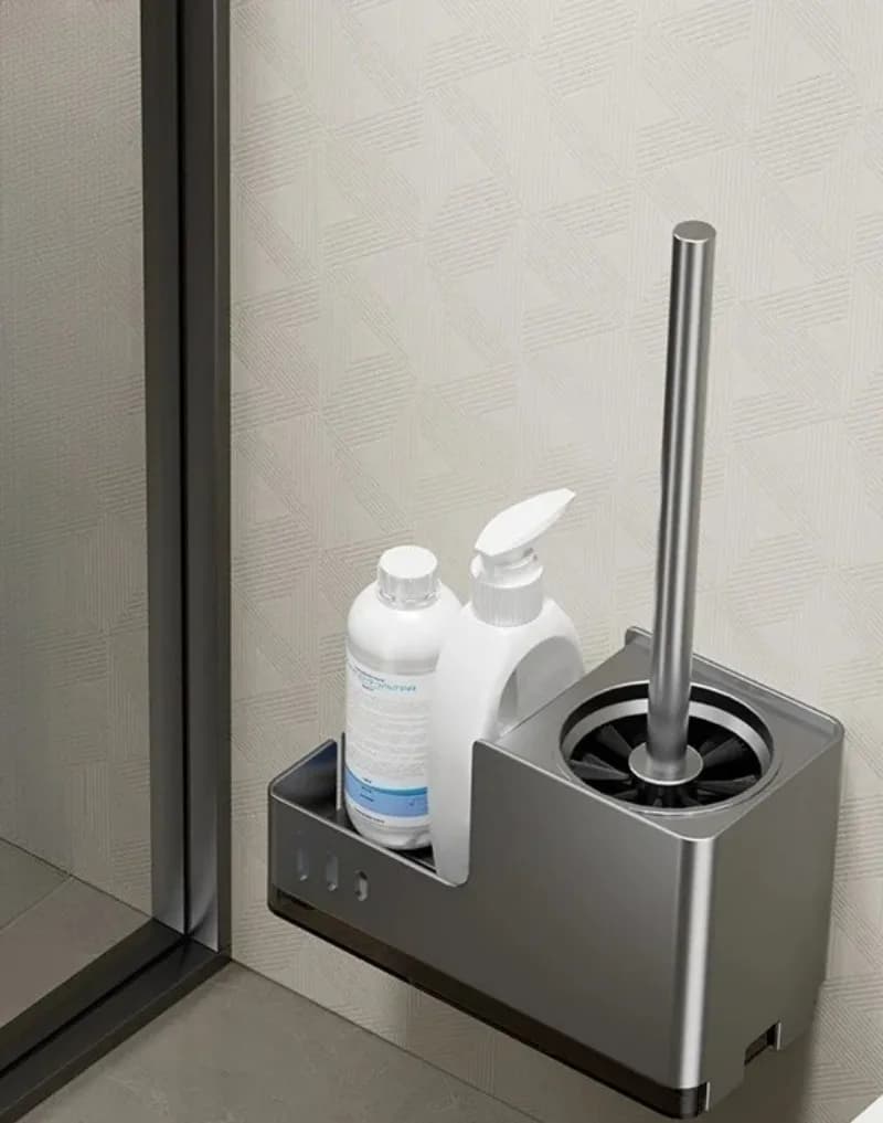 Portascopino per WC da Bagno, Strumenti di Pulizia in Alluminio Spaziale, Montaggio a Parete Senza Foratura, Scopino Verticale, Accessori per il Bagno