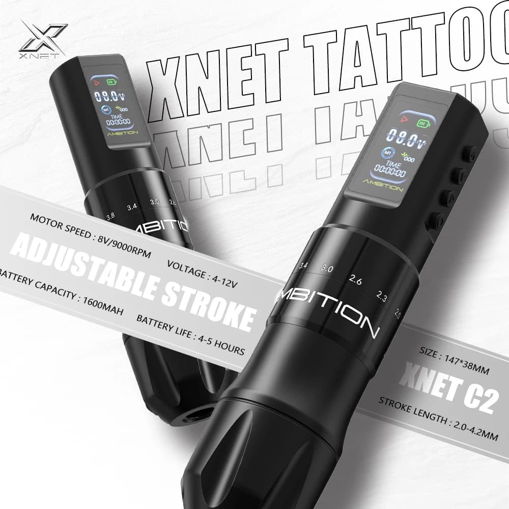Ambition C2 Macchina per tatuaggi wireless 7 colpi Coreless Motore 1600mAh Batteria Trucco Penna per tatuaggi Studio Tattoo per Body Art