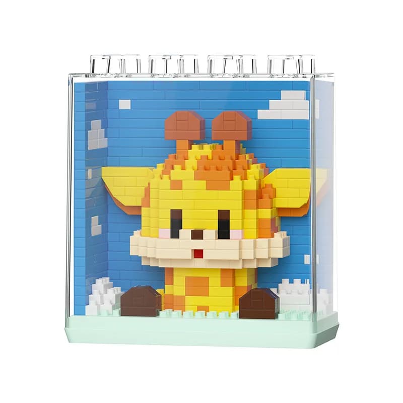 New Cute Zoo Series Trendy acrilico Display Box microparticelle Educational Building Blocks ornamenti giocattoli regali per bambini
