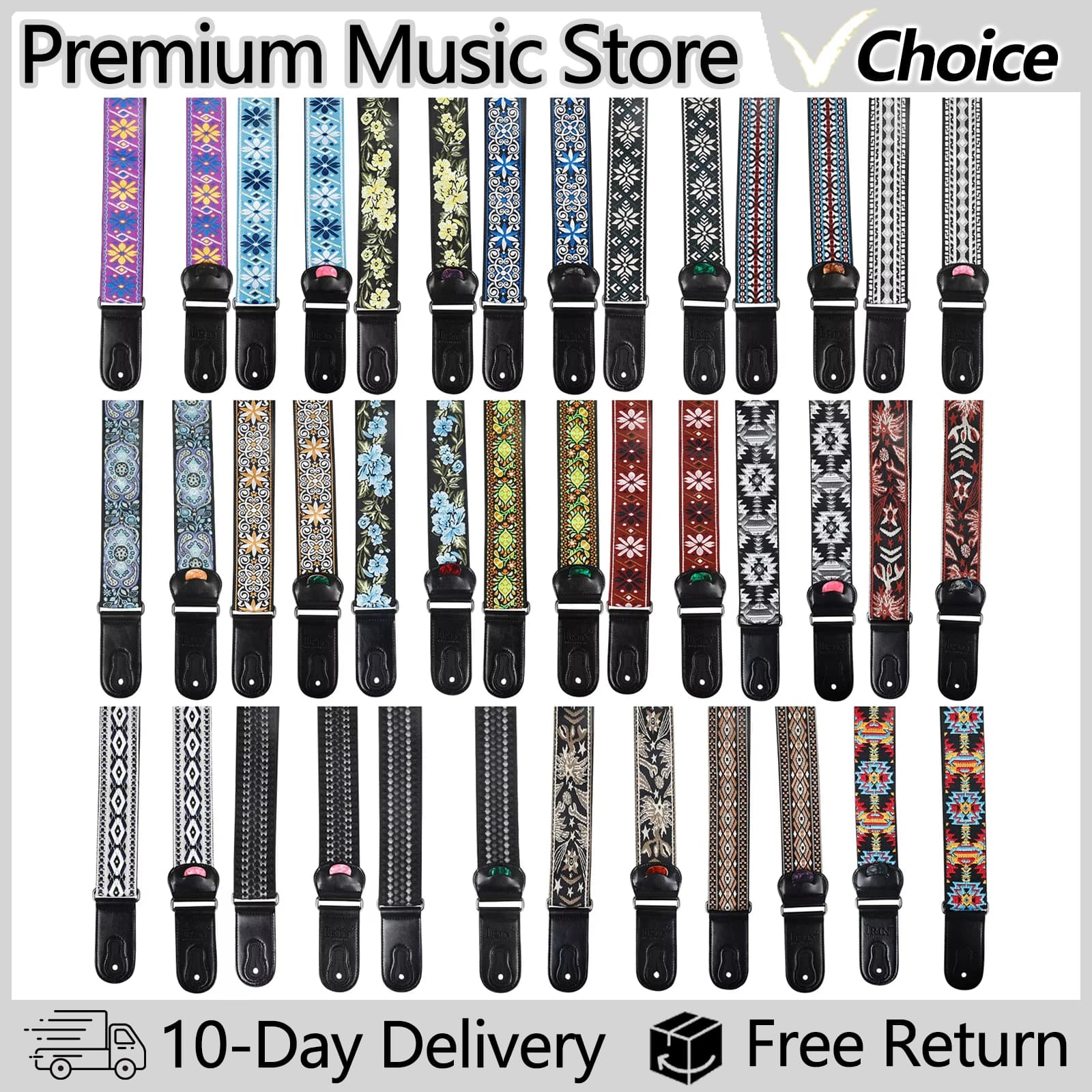 AS IRIN series guitar straps Folk acoustic guitar belts ethnic style cotton guitar belts with pocket accessories