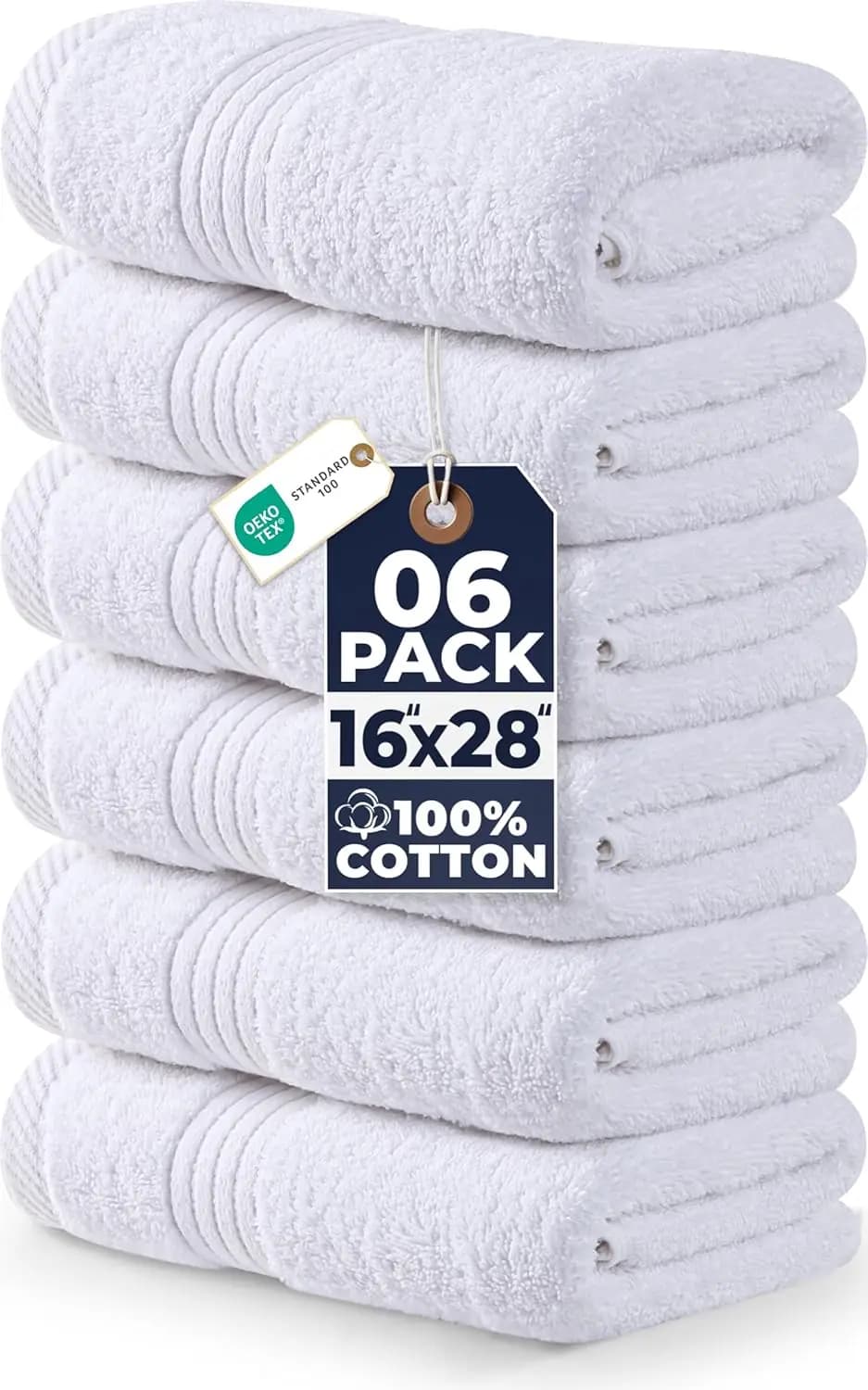 Set di 6 Asciugamani Premium, 16x28 Pollici, 100% Cotone, Leggeri e Altamente Assorbenti per Bagno, Viaggi, Campeggio