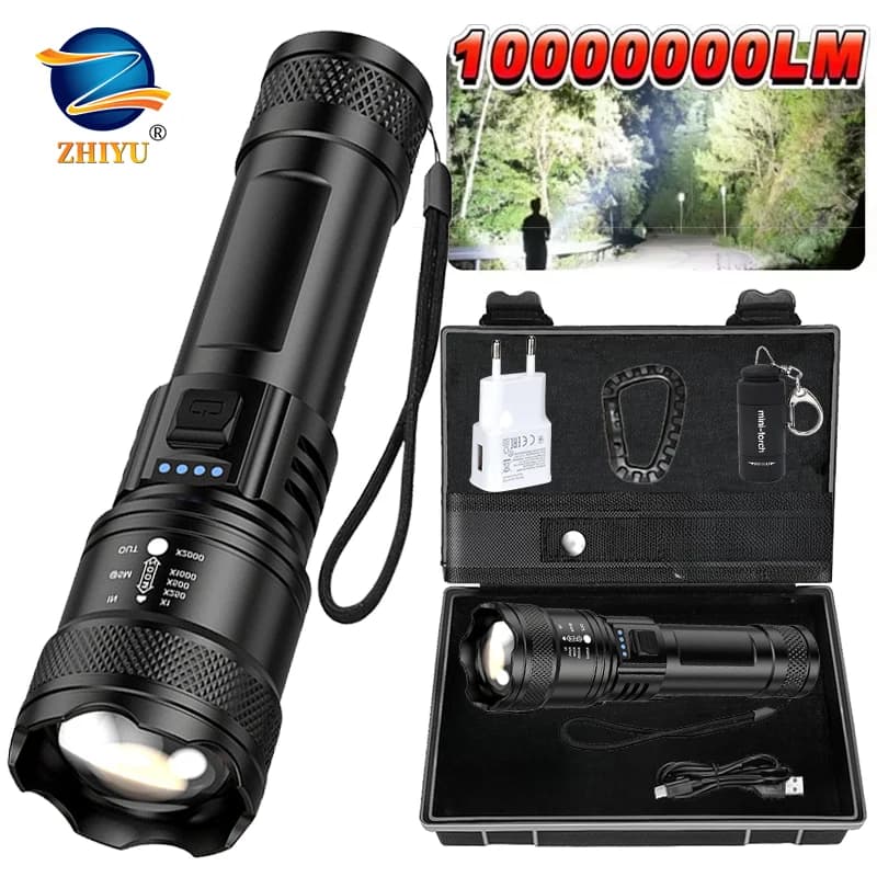 Super Bright Flashlight USB Rechargeable LED Tactical Flashlight Long Range Emergency Camping Fishing Lantern Outdoor Waterproof