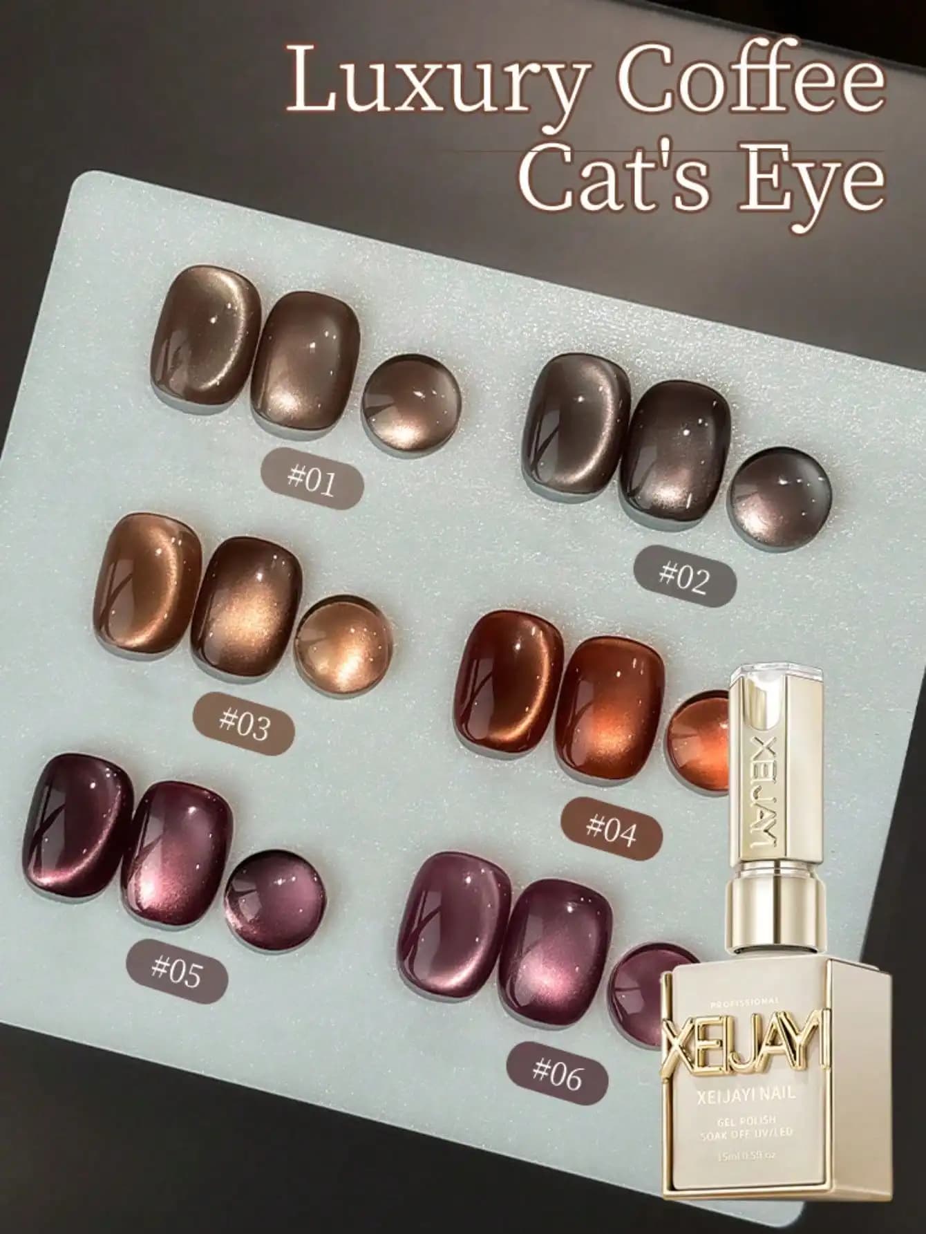 XEIJAYI 6 Pz 15 ml Luxury Coffee Color Nail Eye Cat Eye Autumn/Winter 2024 New Magic Box Super Bright Cat Eye Gel Nail Polish Gel Nail Polish Gel
