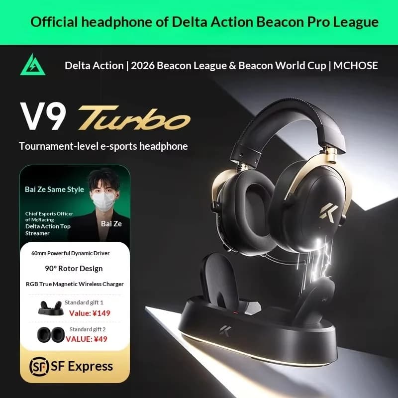 MCHOSE V9 Turbo Over Ear wireless gaming headphones for eSports, 4 modes with microphone and wireless charging for PC Delta Action players