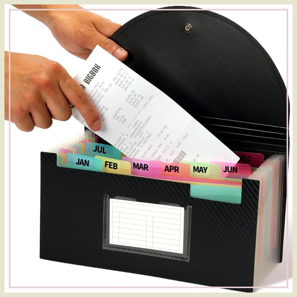 Cartella Portadocumenti Espandibile, Organizzatore a Fisarmonica con 13 Tasche per Ricevute e Buoni, 10x5.5in Nero