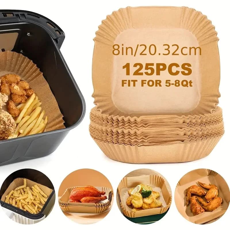 50 pz/125 pz Friggitrice Ad Aria Carta Speciale Per Alimenti Olio di Silicone Carta Staffa Rotonda Ad Alta Temperatura Carta Assorbente Accessori di Cottura