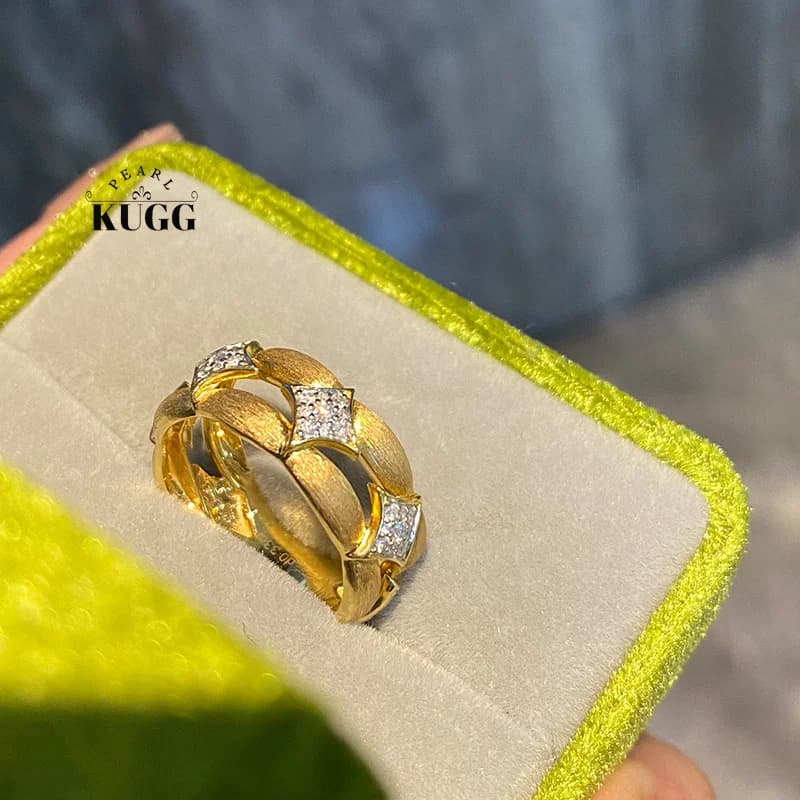 KUGG Anelli in oro giallo 18 carati al 100% Anello cocktail vintage in stile palazzo con diamante naturale autentico per donna, gioielli da cerimonia e da festa