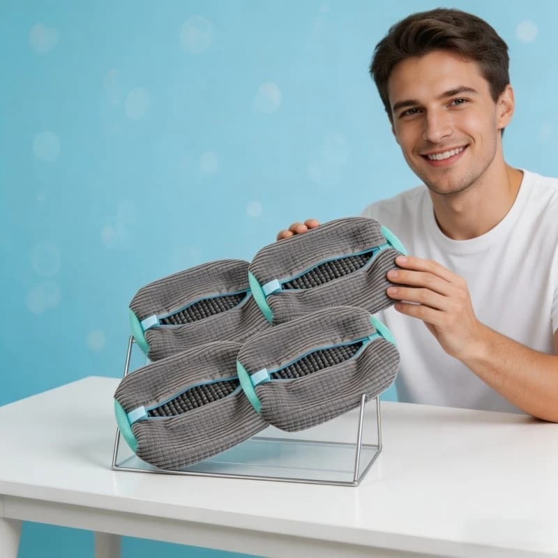 Set di 4 Sacche Resistenti per Lavaggio Scarpe in Lavatrice con Spazzola per Scarpe Casual e Tutti i Tipi di Calzature
