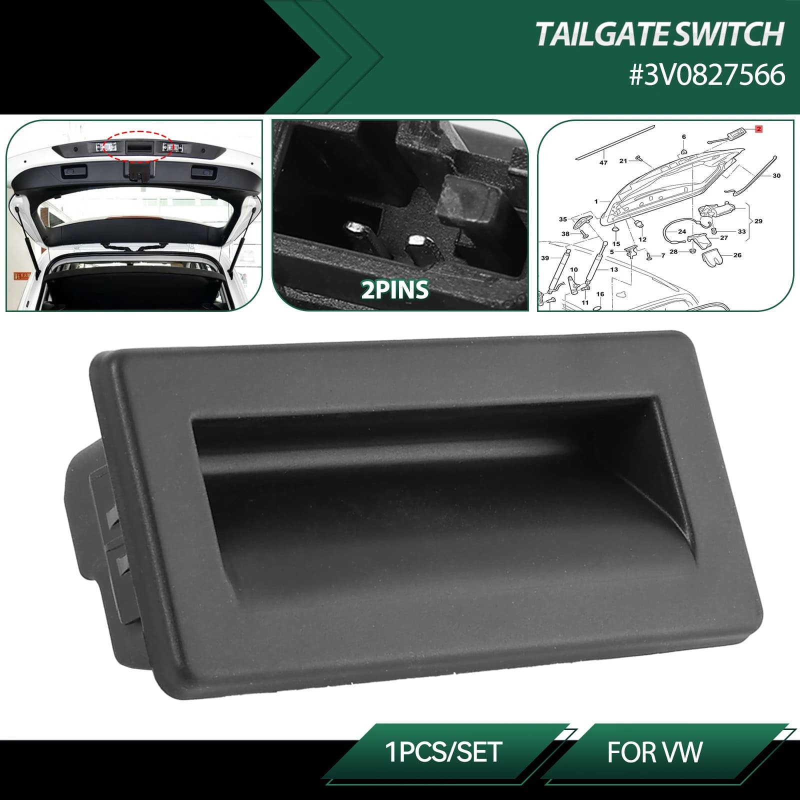 Interruttore della maniglia di rilascio della serratura del bagagliaio posteriore per Skoda Superb Yeti Octavia Audi A4 Seat VW Caddy Tiguan 3V 0827566 3VD 827566 3V0 827 566