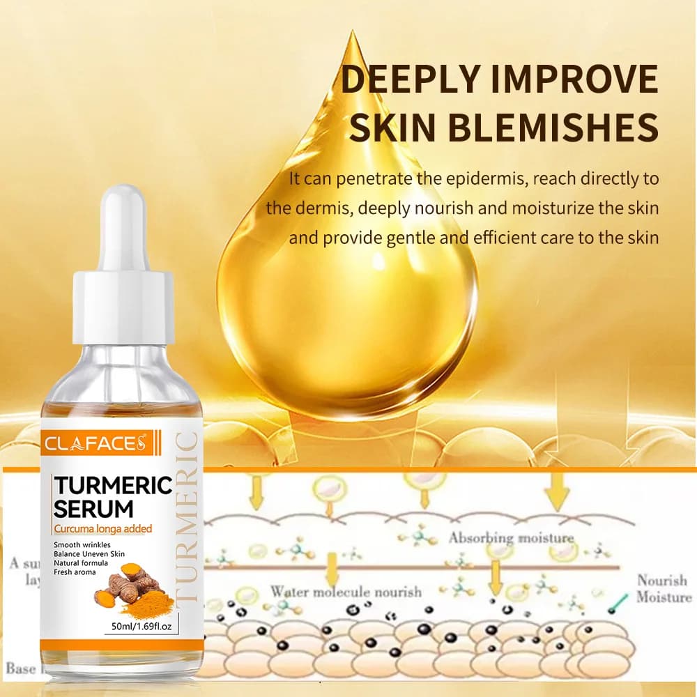 Moisturizing Face Serum Turmeric Essential Oil Lift Brighten Firming Skin Smooth Anti-aging Lighten Spots Face Care Essence