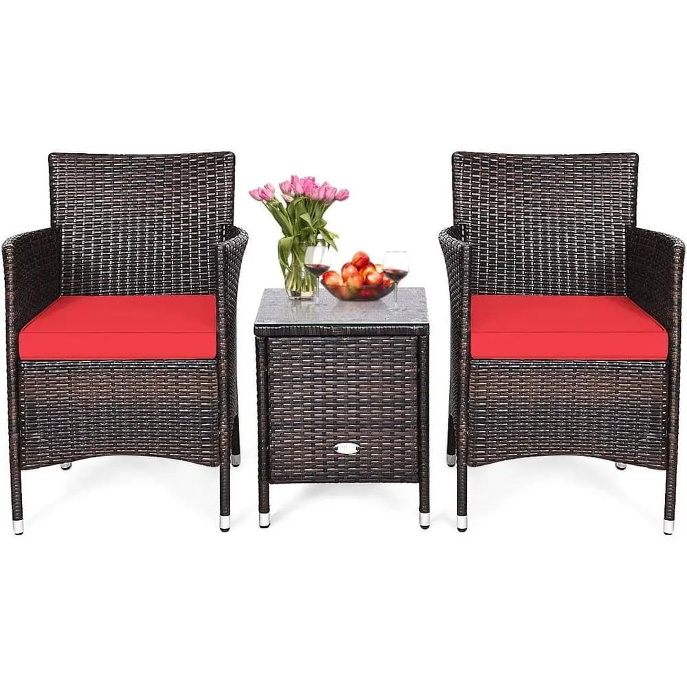 Garden furniture set in Rattan 3 Pieces with Table, chairs and cushions for Garden, Meadow and Pool Zone