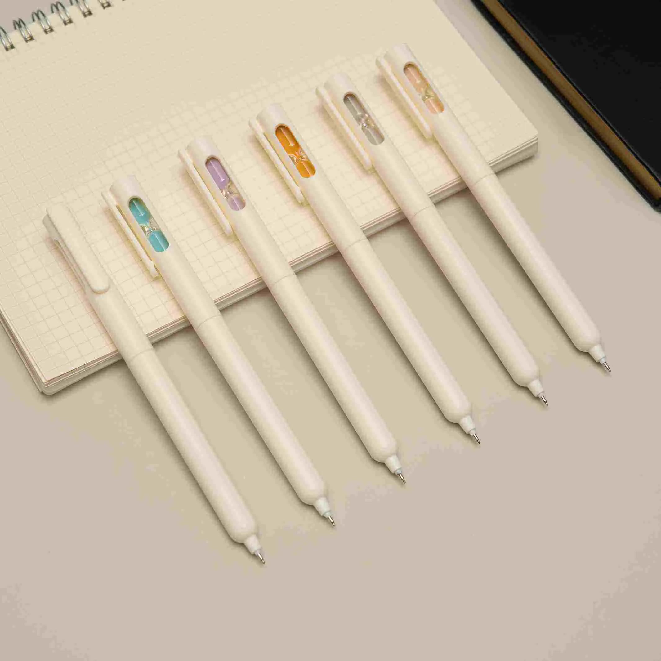 Bview Art Set di 6 Penne Gel a Forma di Clessidra, Nere, Retrattili, Punta Fine 0.5mm in Fibra di Carbonio, per Ufficio e Scuola