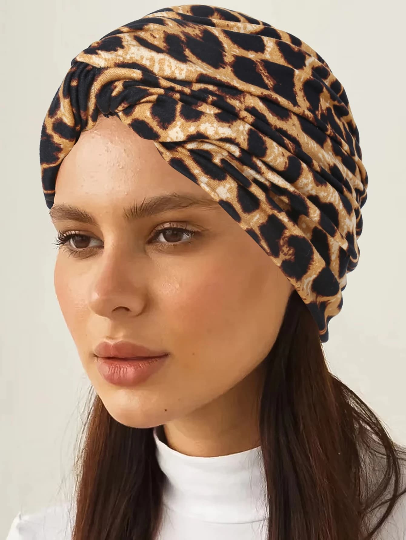 Trendy Leopard Print Women Hijabs Turban Hats Head Wraps Soft Elastic Hijab Hats Breathable Chemo Beret for Women's Girls