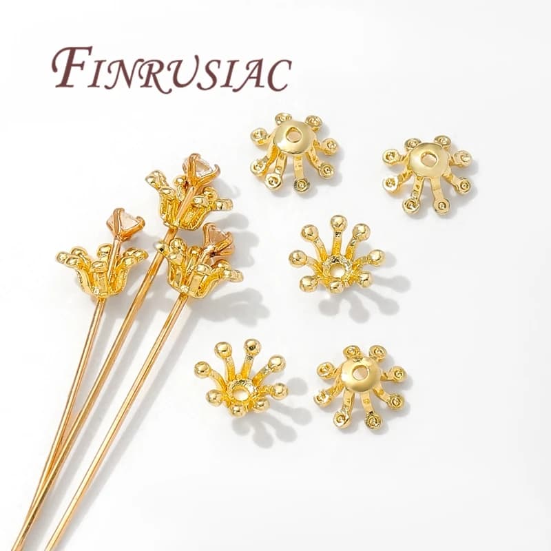Copriperle a forma di fiore placcati in oro 14 carati, copriperle in ottone per la creazione di braccialetti, accessori fai da te per gioielli, copriperle.