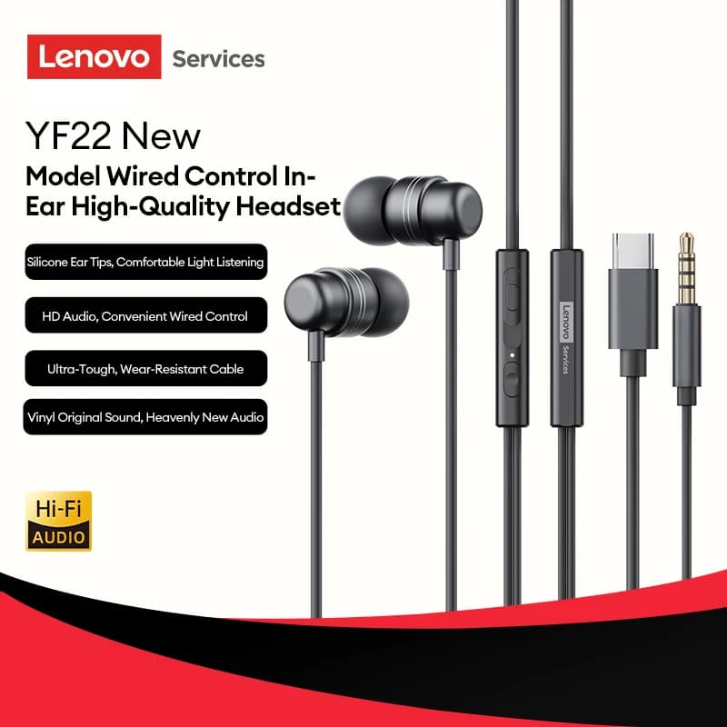 Lenovo YF22 Audibles In-Ear Silicone Soft, Gaming Headphones in Ultra-Low 360 ° Sports Actors with Virtual Mixing Panoramic