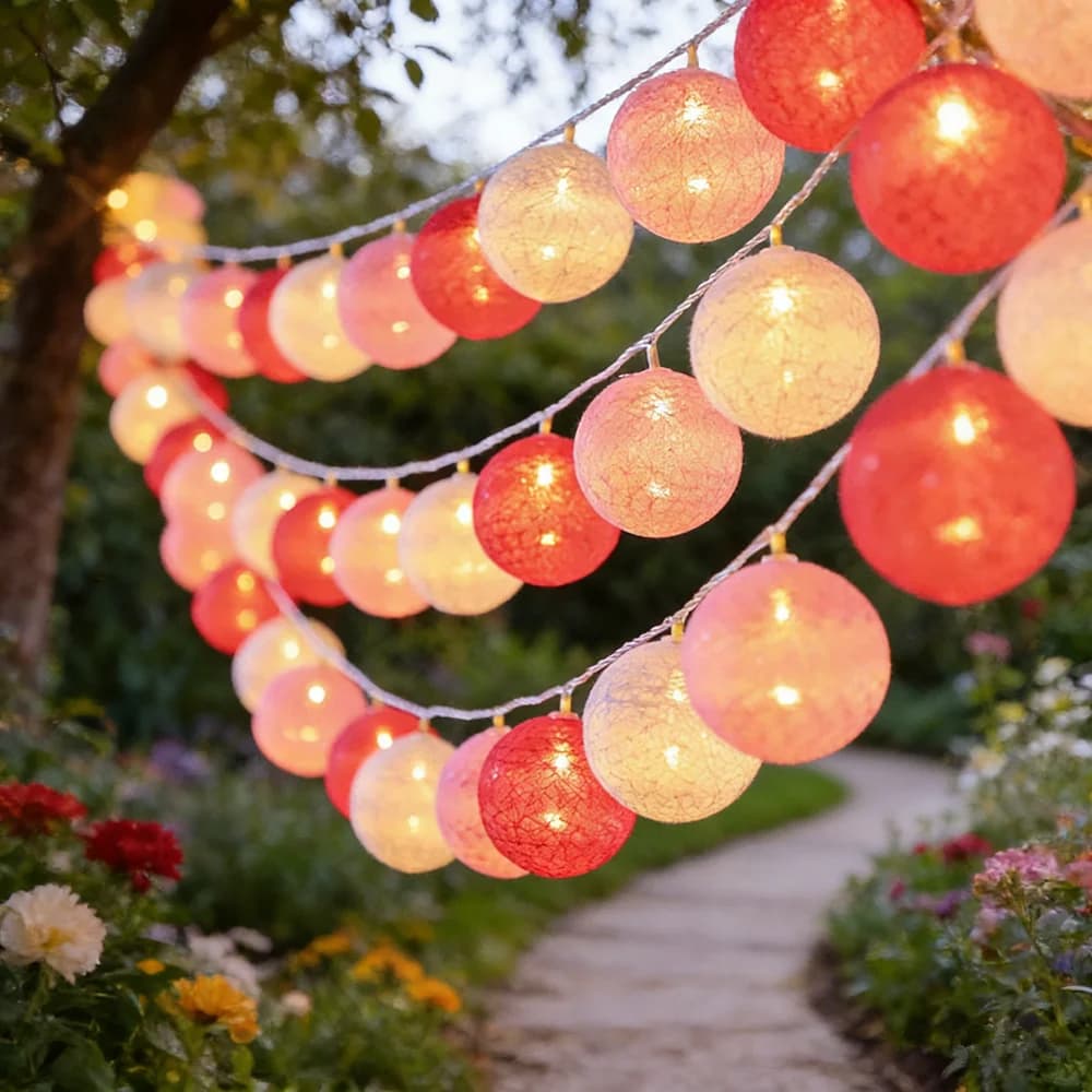 Luci a stringa a LED 10/20 con palline di cotone per decorazioni natalizie da esterno, giardino, patio, casa, matrimoni, feste, ghirlande e illuminazione stradale