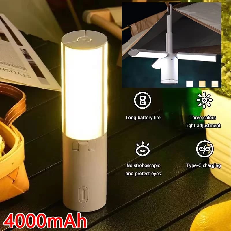 Lampada da campeggio esterna pieghevole 4000MaH Lampada portatile ricaricabile ad alta capacità Illuminazione per dormitorio per studenti Tenda sospesa Lanterna sospesa