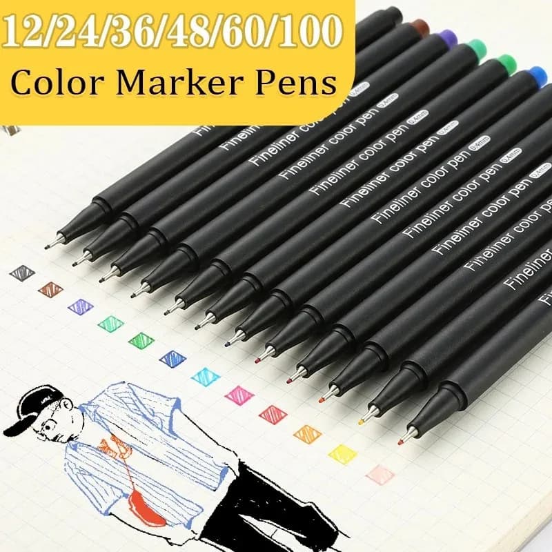 12-100 colori Penne a linea fine Punta fine da 0,4 mm Pennarelli per acquerello per Manga Art Schizzi Cancelleria scolastica Artista Forniture per ufficio