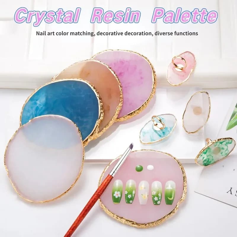 Palette Round in Resin Effect Agate for Nail Art, for Mixing Colors, Drawing and Exhibition Gel Nails, Manicure Tool