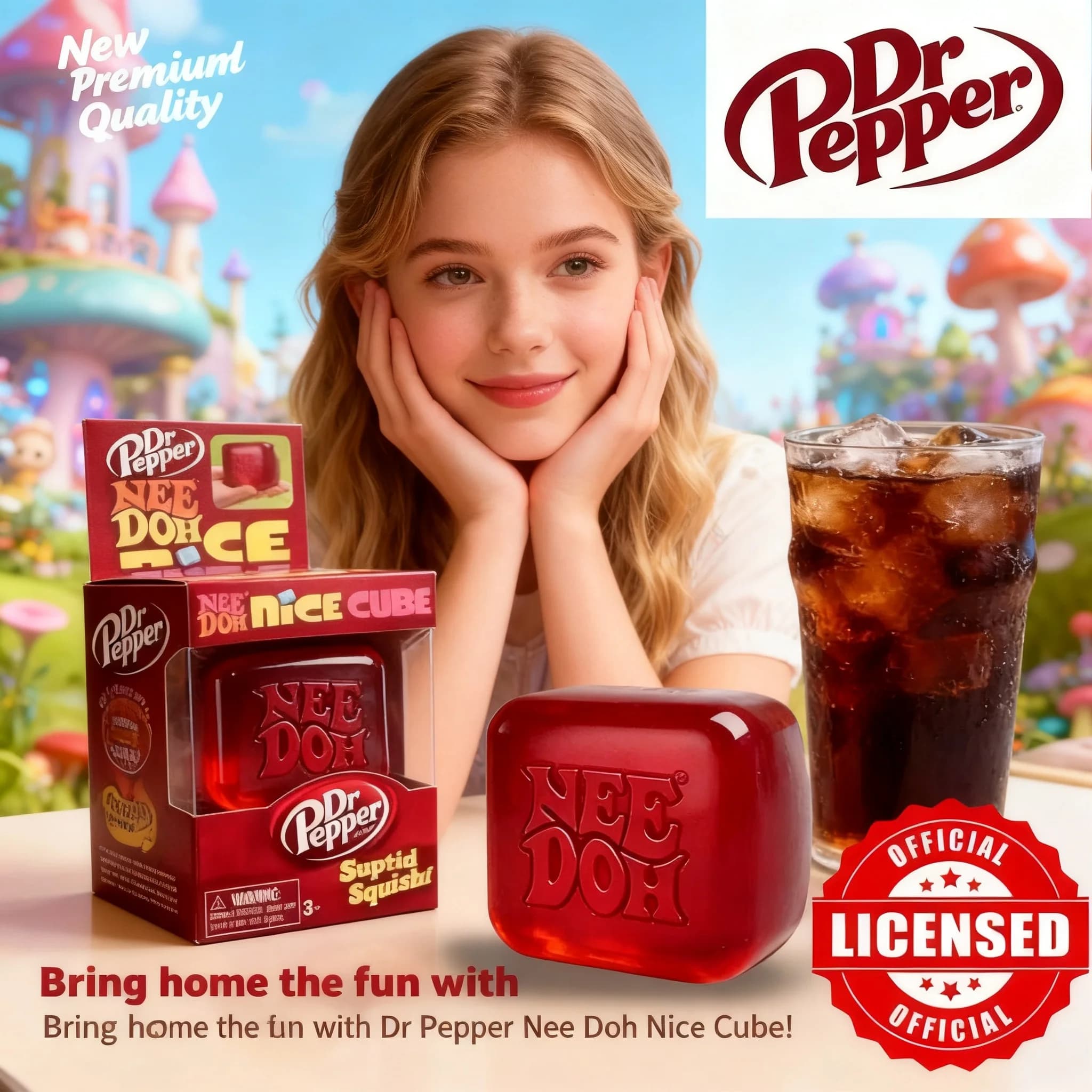 Dr Pepper NeeDoh Nice Cube Squishy Stress Relief Fidget Toy Soft Squeeze Sensory Cube for Kids Adults Anxiety Relief