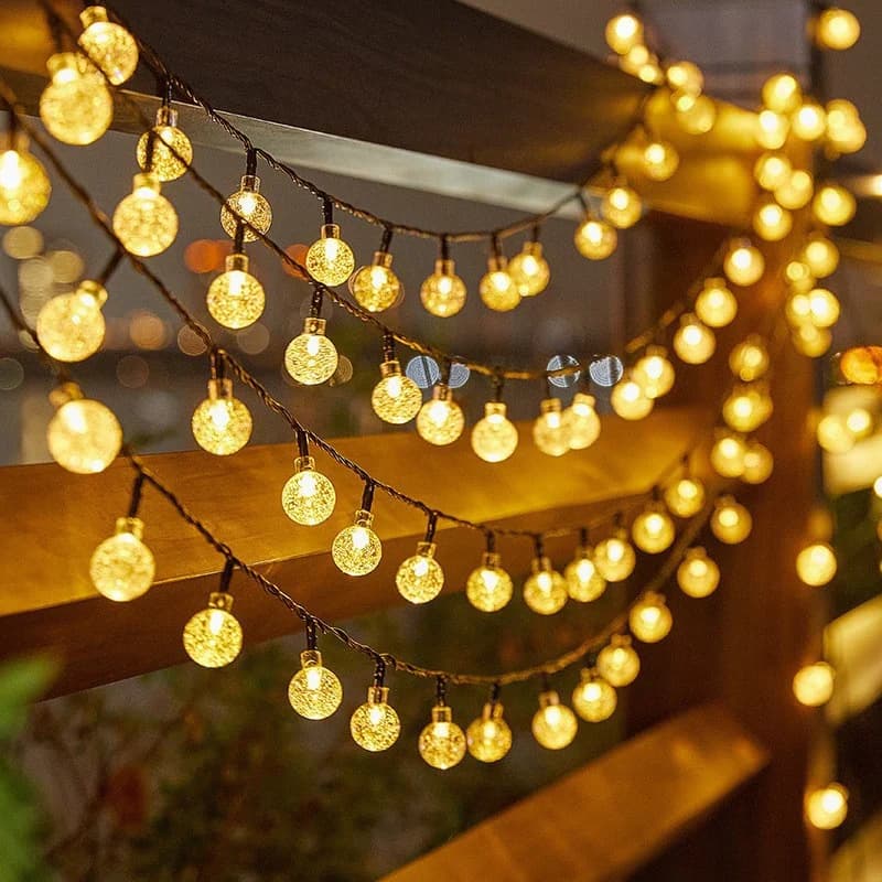 Luci Solari a LED da Esterno a Forma di Globo di Cristallo, 8 Modalità, Ghirlanda Luminosa Solare per Decorazioni Natalizie, Giardino, Matrimoni e Feste