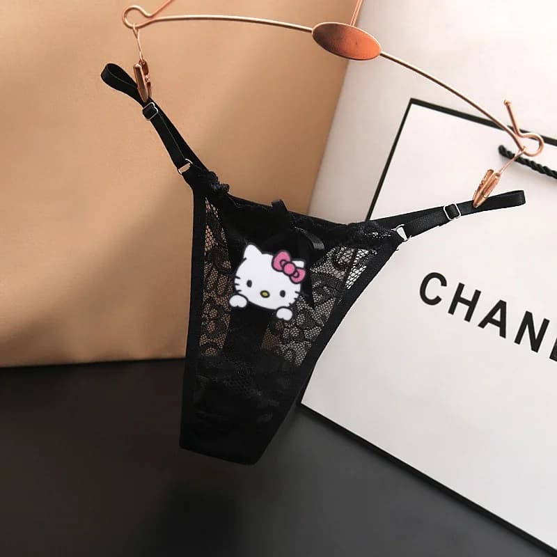 Hello Kitty Hot Thong Low Waist Sexy Lace Transparent Girl Underwear Adjustable Thin Strap Fashionable Women T-trousers Briefs