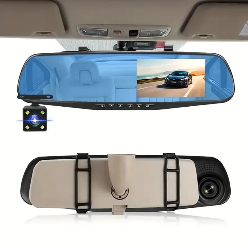 Mirror Retrovisor with Dash Cam FHD to Double lens, DVR Camera for Auto with Front Recording and Night Rear