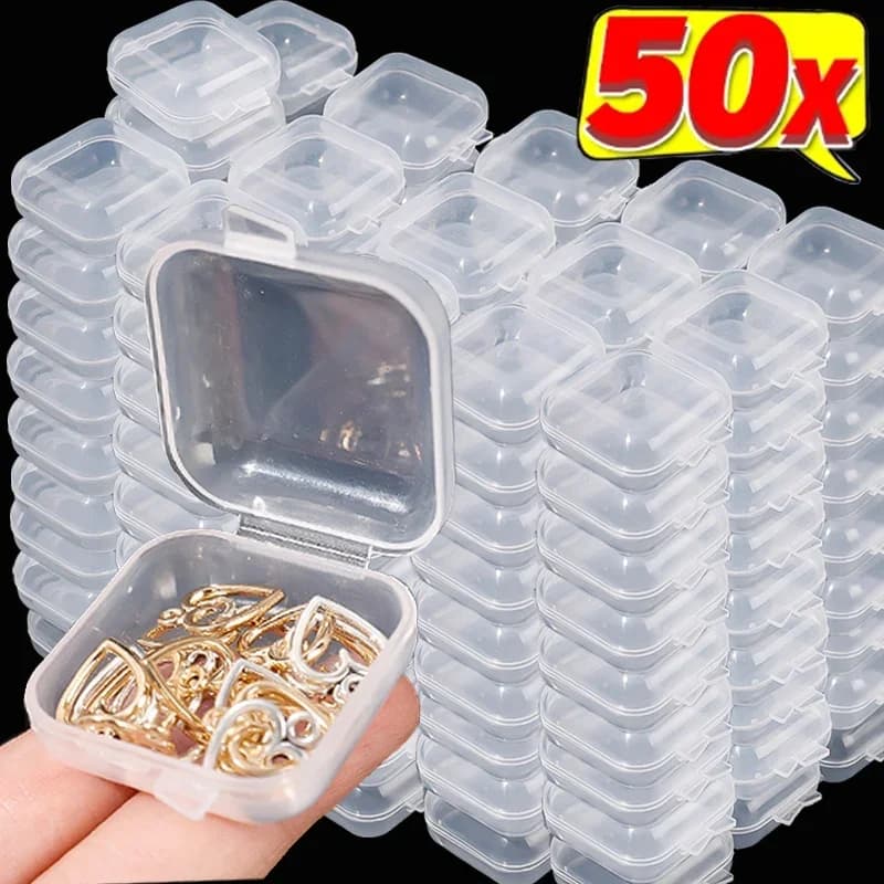 1-50 pezzi mini scatola di immagazzinaggio in plastica quadrata trasparente contenitore portatile porta gioielli orecchini imballaggio vetrina all'ingrosso