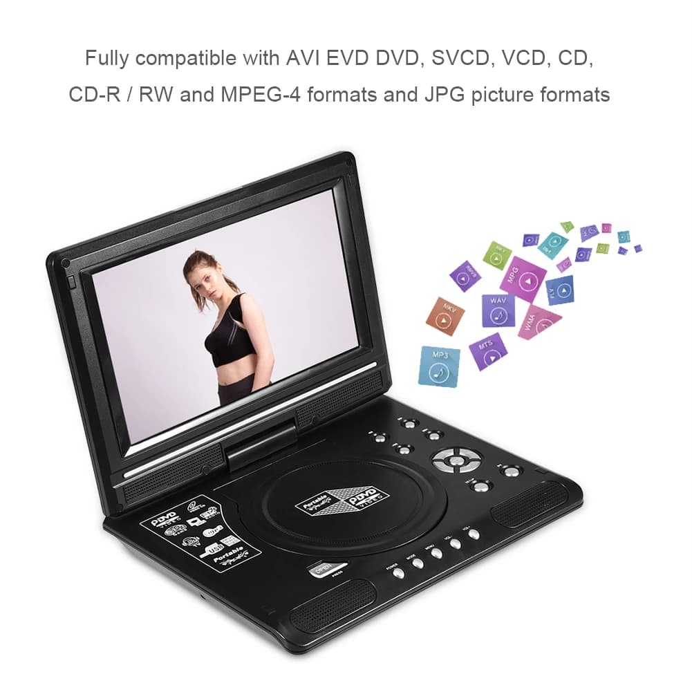 B24B Dvd mobile portatile da 9,8 pollici con mini lettore TV HD Batteria ricaricabile incorporata Supporto scheda SD/Porta USB/Dvd Spina americana