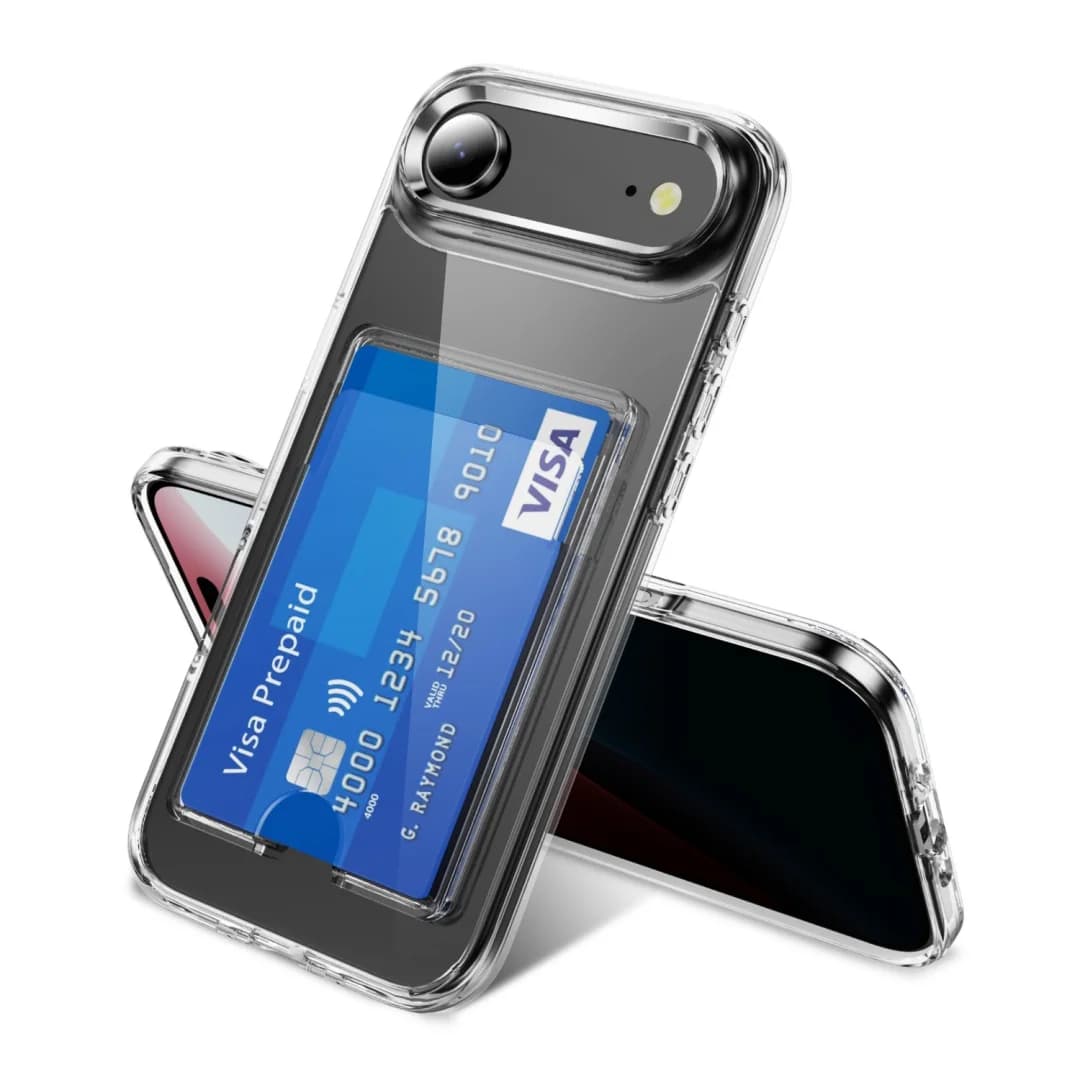 Wallet case with support for luxury transparent card slots for iPhone 17 Air 16 E 14 15 Plus 12 11 13 Pro XS Max XR Hard cover in shock-resistant acrylic