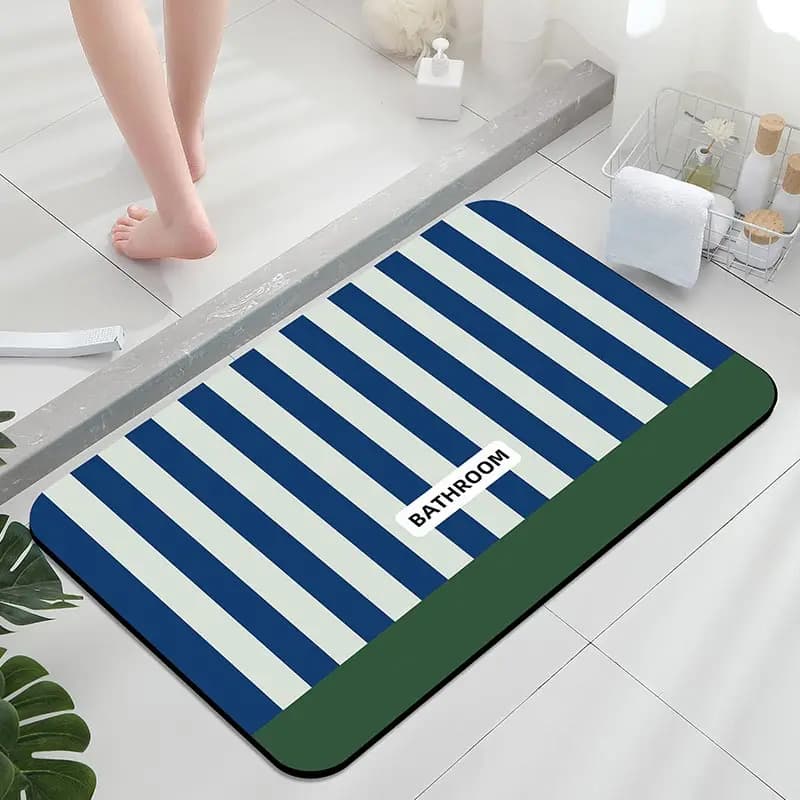 Anti-slip bath mat, royal blue carpet with striped star, Independence Day bedroom decorative mat, bathroom accessories, home decor