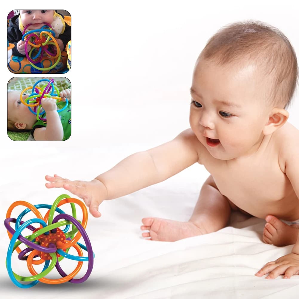 Pallina da Dentizione 2 in 1, Giocattoli in Gomma Morbida per la Dentizione, Giochi per lo Sviluppo Precoce, Giocattoli Attività per la Dentizione, Regalo Ideale per Bambini e Neonati