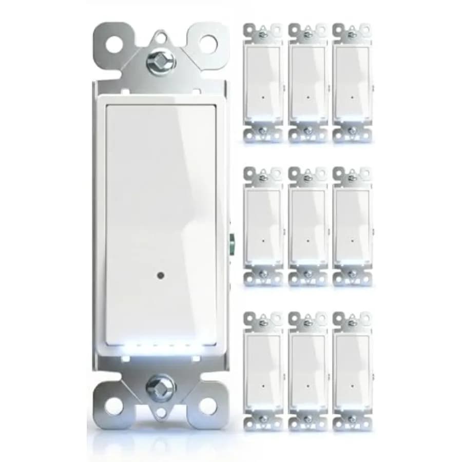Confezione da 10 - Interruttore Luminoso con Luce Notturna, Senza Filo Neutro, Interruttore a Bilanciere Decorativo, Luce Guida LED dal Tramonto all'Alba per H