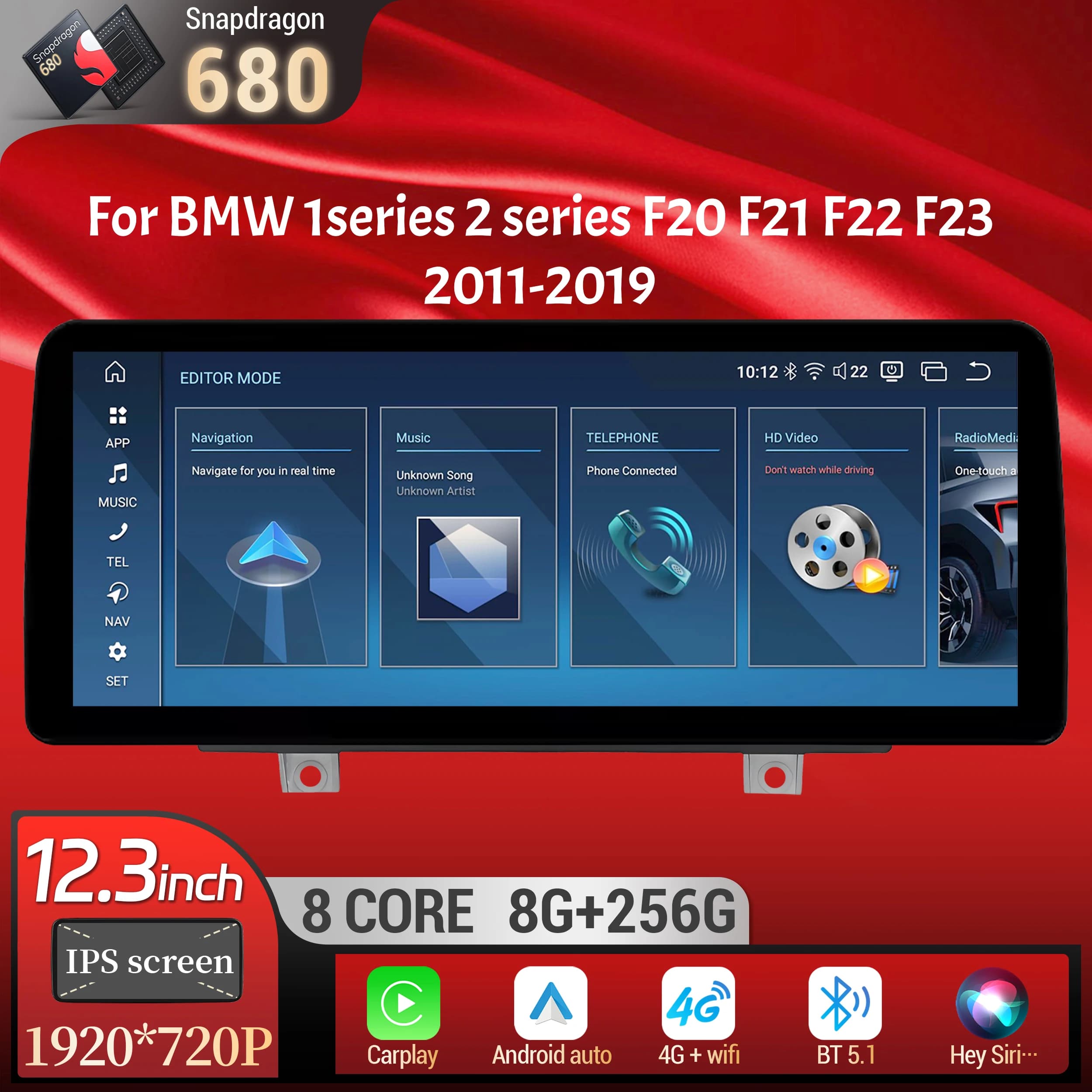 12.3 inch Android 13 For BMW 1 series 2 series F20 F21 F22 F23 2011-2019 Car Radio 4G GPS Wireless Carplay Snapdragon 680 Screen
