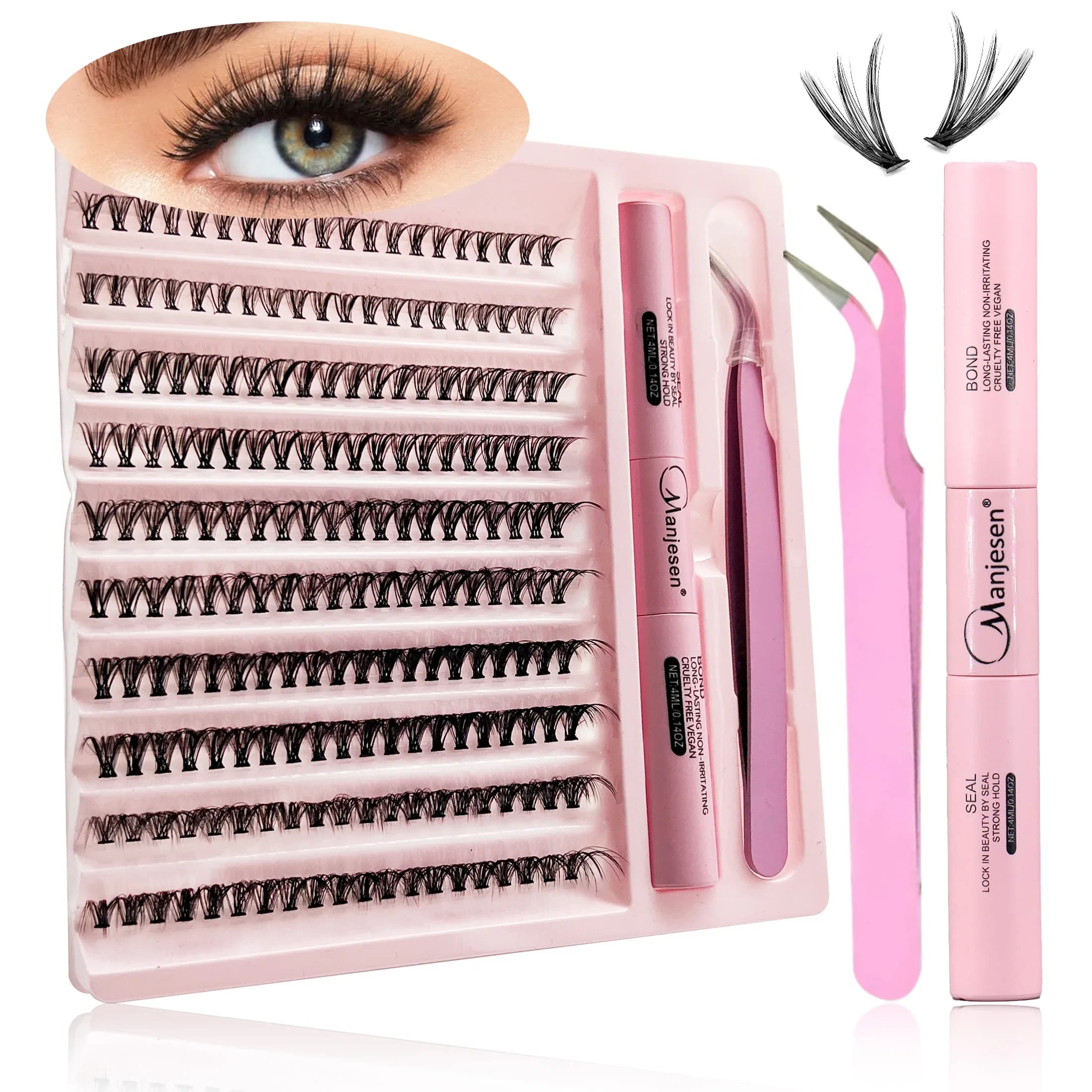 Cluster Lash Bond and Seal Eyelash Extension Kit 200 Pieces Cluster Lash Bond and Seal Makeup Tools to Paste Eyelash Paste Collar Accessories