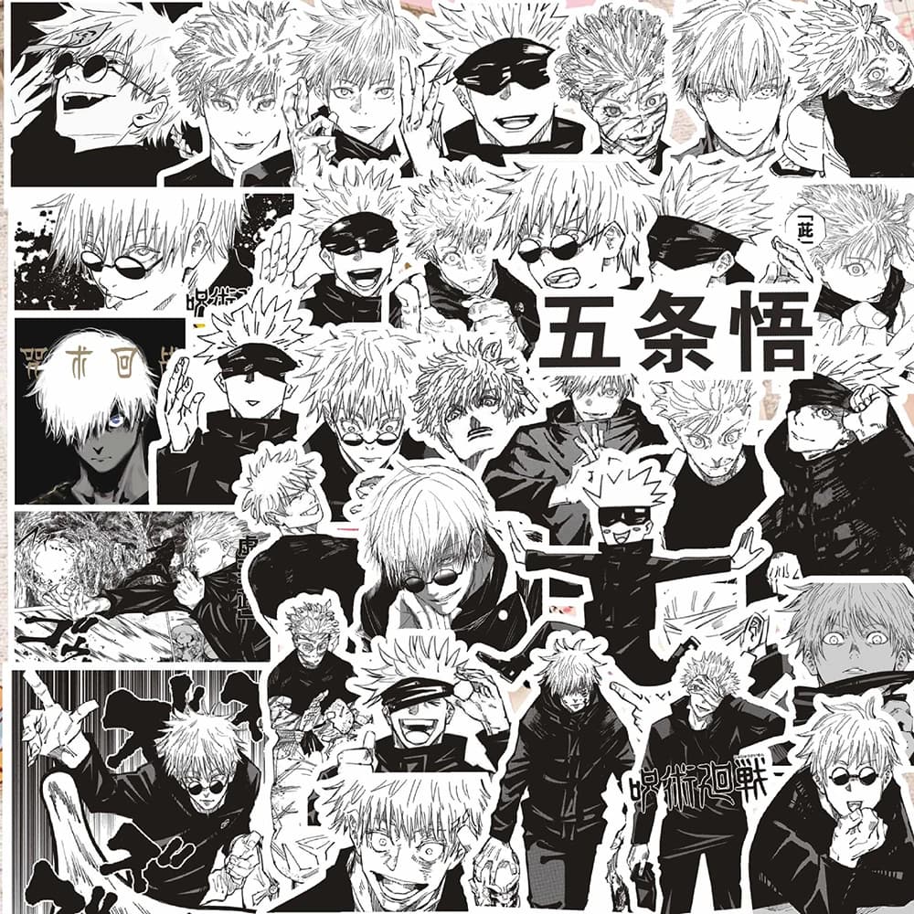 10/30/70pcs Nero Bianco Satoru Gojo Jujutsu Kaisen Adesivi Anime Decalcomanie Del Computer Portatile Del Motociclo Bagagli Da Viaggio Auto adesivo impermeabile