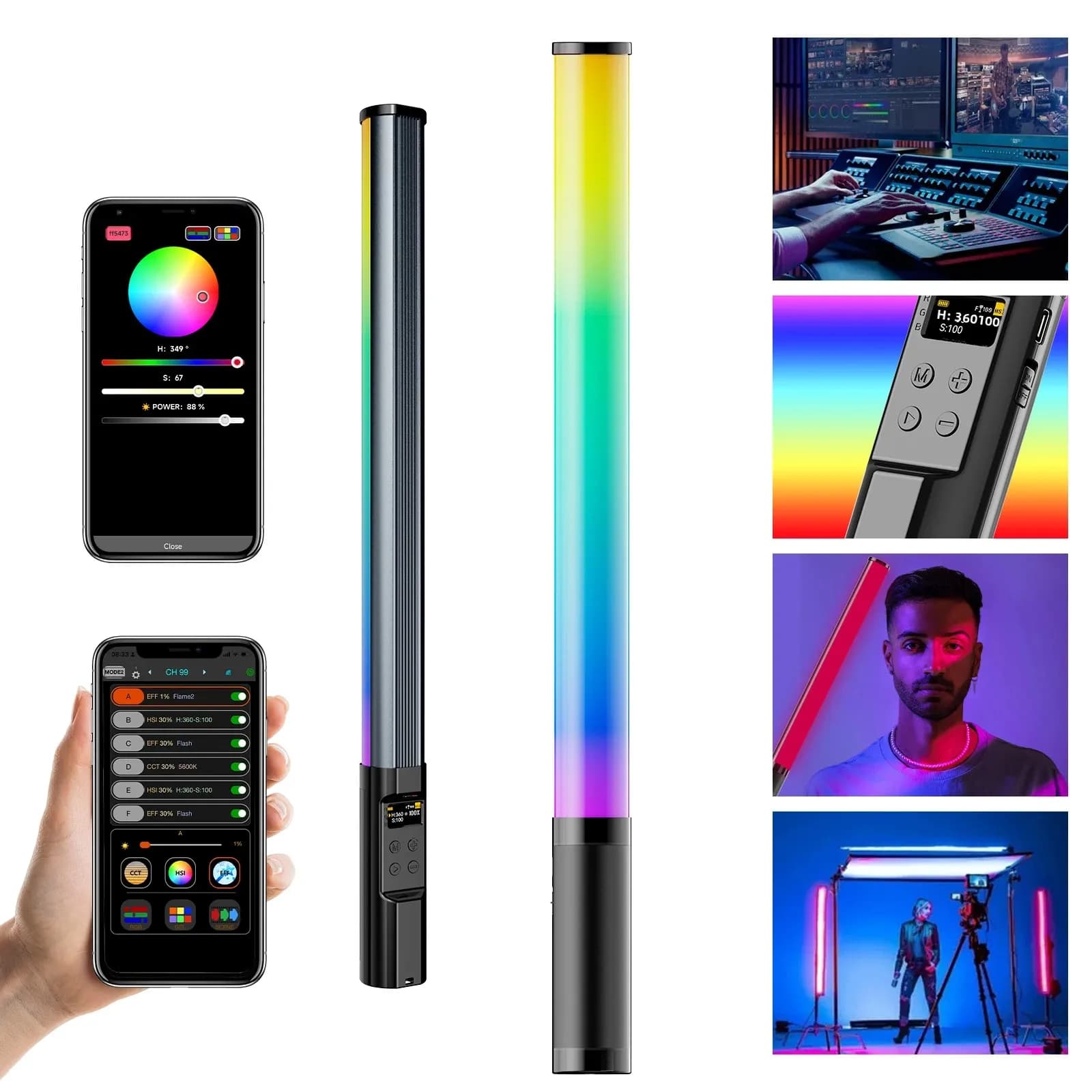 Bastone luminoso video LED portatile con bacchetta luminosa per fotografia RGB 2700K-9900K 360 ° Colori 2600mAh Batteria ricaricabile APP Telecomando