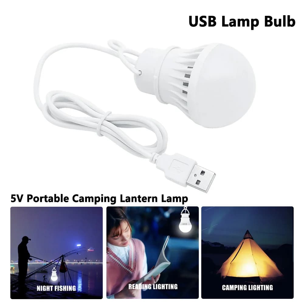 Lampadina USB 3/5/7W 5V, Lanterna Portatile da Campeggio, Luce LED per Lettura, Illuminazione d'Emergenza per Tenda e Attività all'Aperto