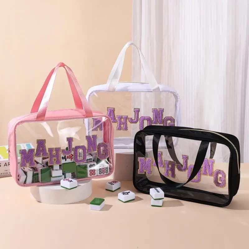 Borsa per piastrelle Mahjong Borsa trasparente in PVC Borsa di stoccaggio impermeabile di grande capacità Borsa con cerniera per piastrelle Mahjong Custodia per organizer portatile