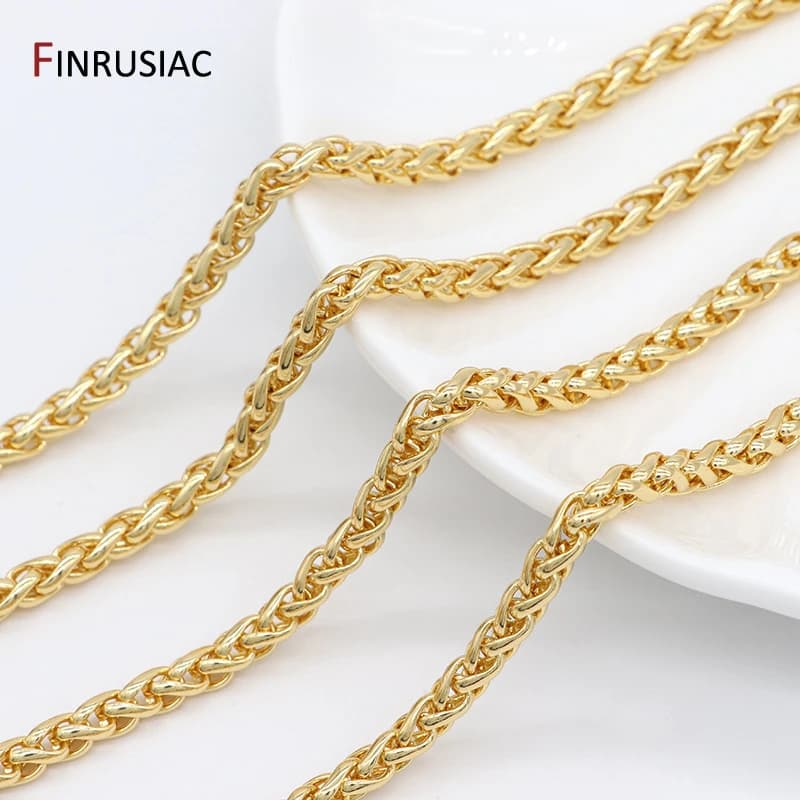 Catena intrecciata in acciaio inossidabile placcato oro 14 carati da 5 mm, catene per collane a maglie di grano per accessori per la creazione di gioielli con collane fai da te