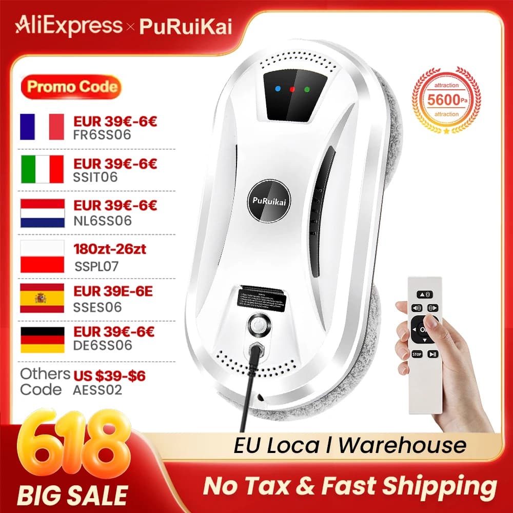 PuRuiKai AI Robot for window cleaning Intelligent automatic button without strip for windows/stylists/puertas in glass Autopulente Ultra silent