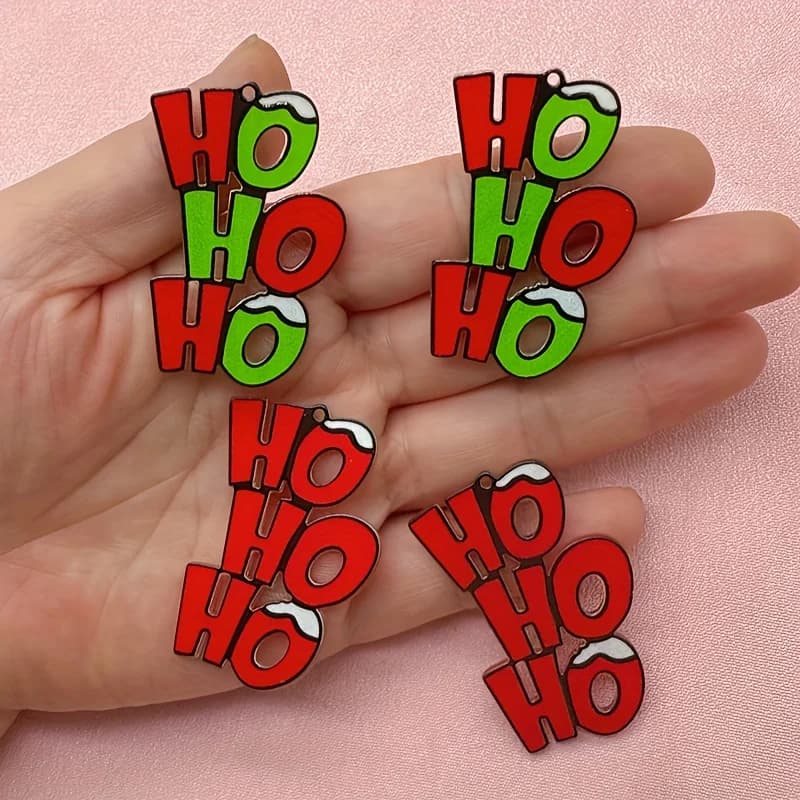 10/20pcs 2D Acrylic Christmas HO Pendant, DIY Jewelry Making Earrings Necklace Keychain Accessories Decoration Supplies