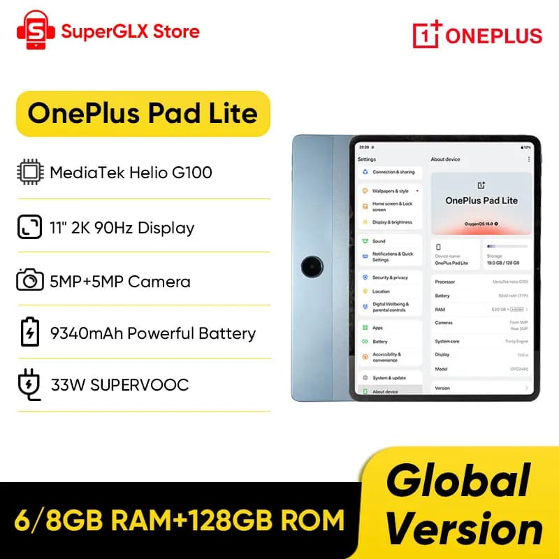 Versione globale OnePlus Pad Lite Tablet Android Display 11 "90Hz Processore MediaTek Helio G100 Batteria 9340mAh Wi-Fi OxygenOS