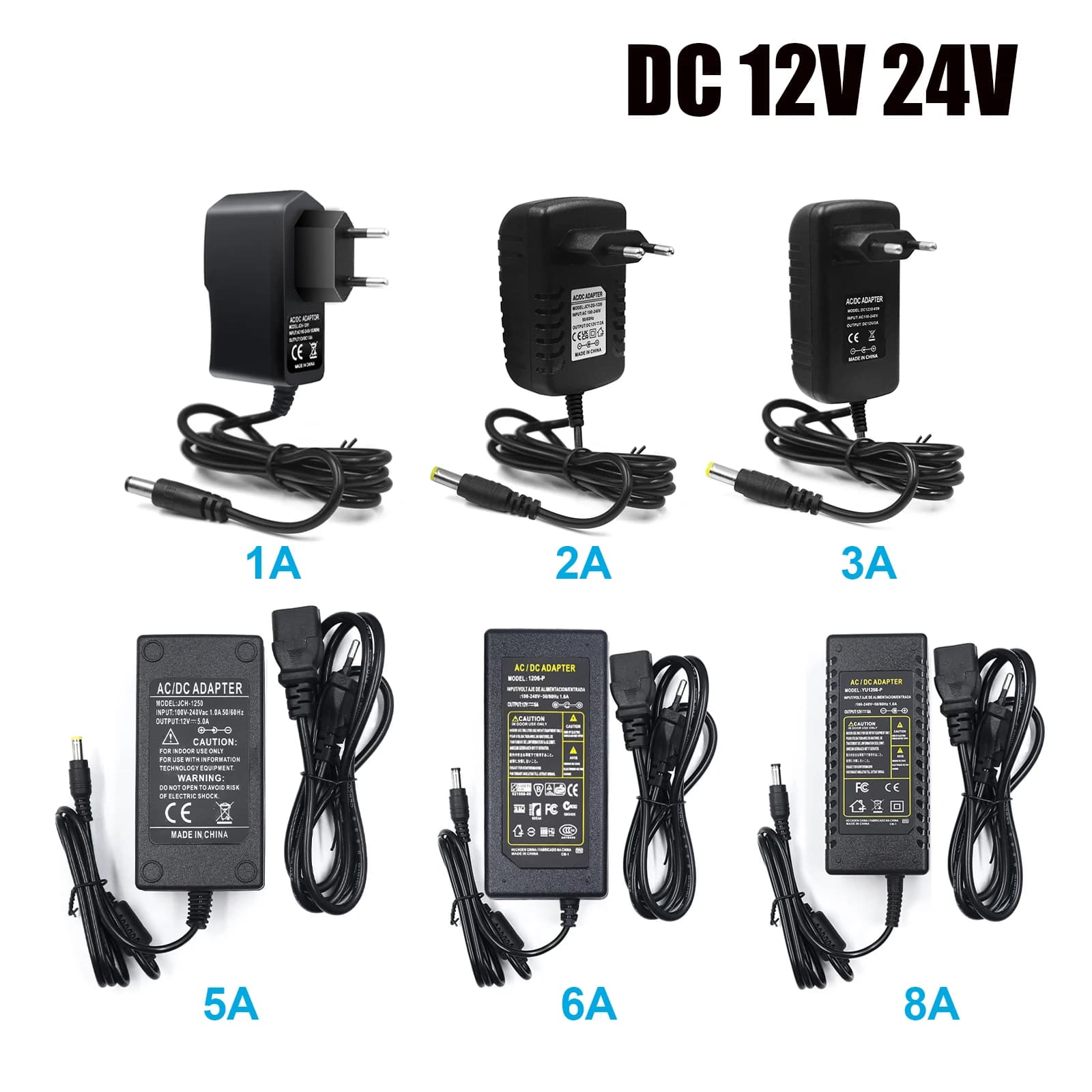 Adattatore di alimentazione CA 180-250 V a CC 12 V 24 V Caricatore universale UE 1A 2A 3A 5A 6A 8A 10A Uso per striscia luminosa a LED