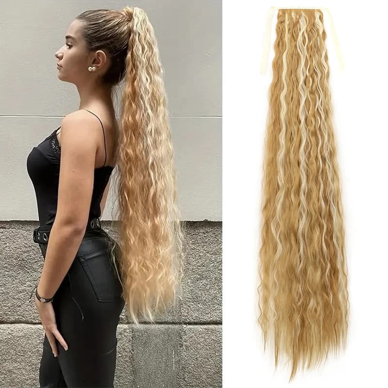 Clip with coulisse for horsetail synthetic long crepe 85 cm long riccia in hair extension Black brown wig for women